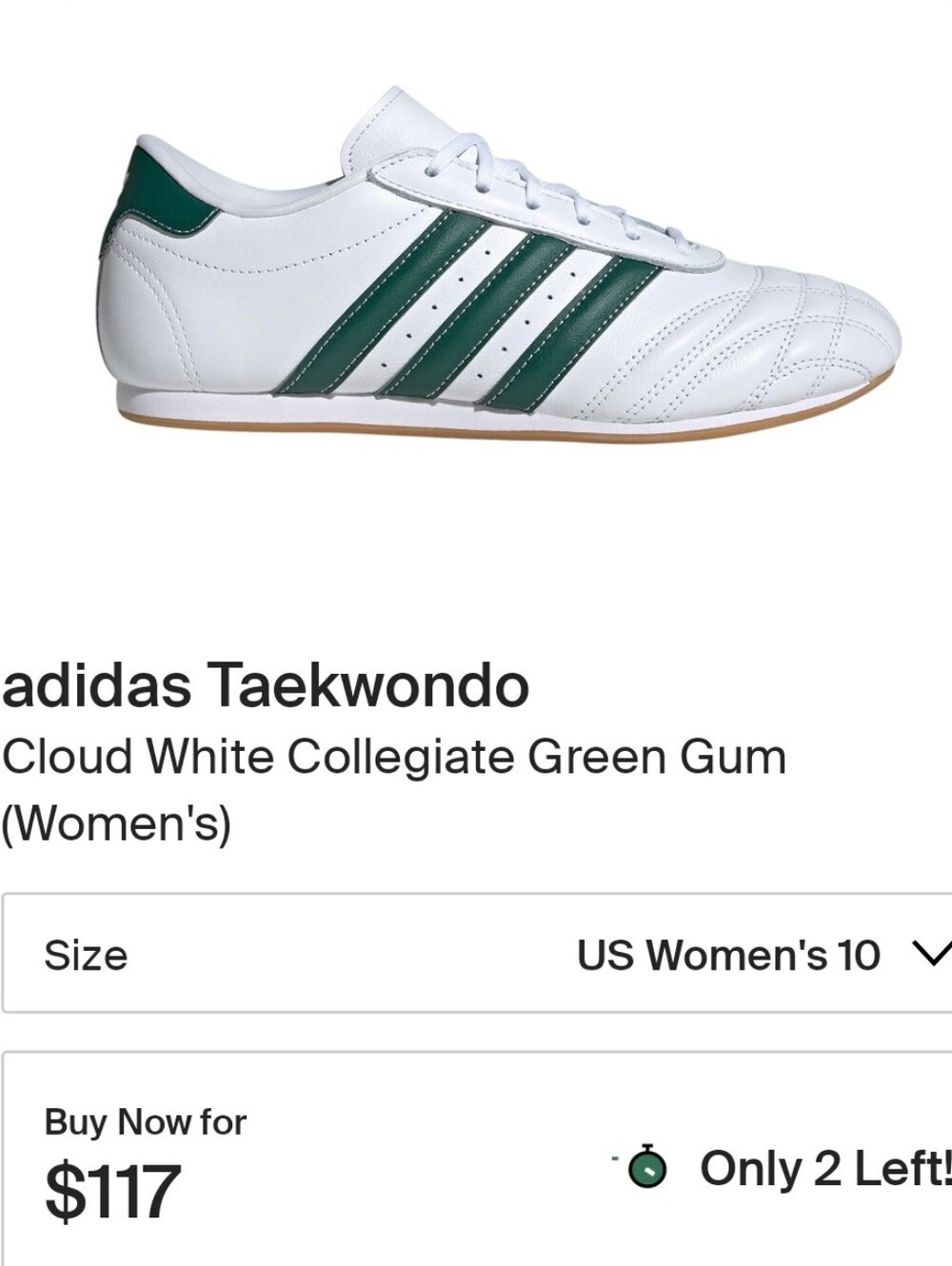 NWT Unisex adidas Taekwondo Lace Shoes — White with Green Stripes - Picture 4 of 11